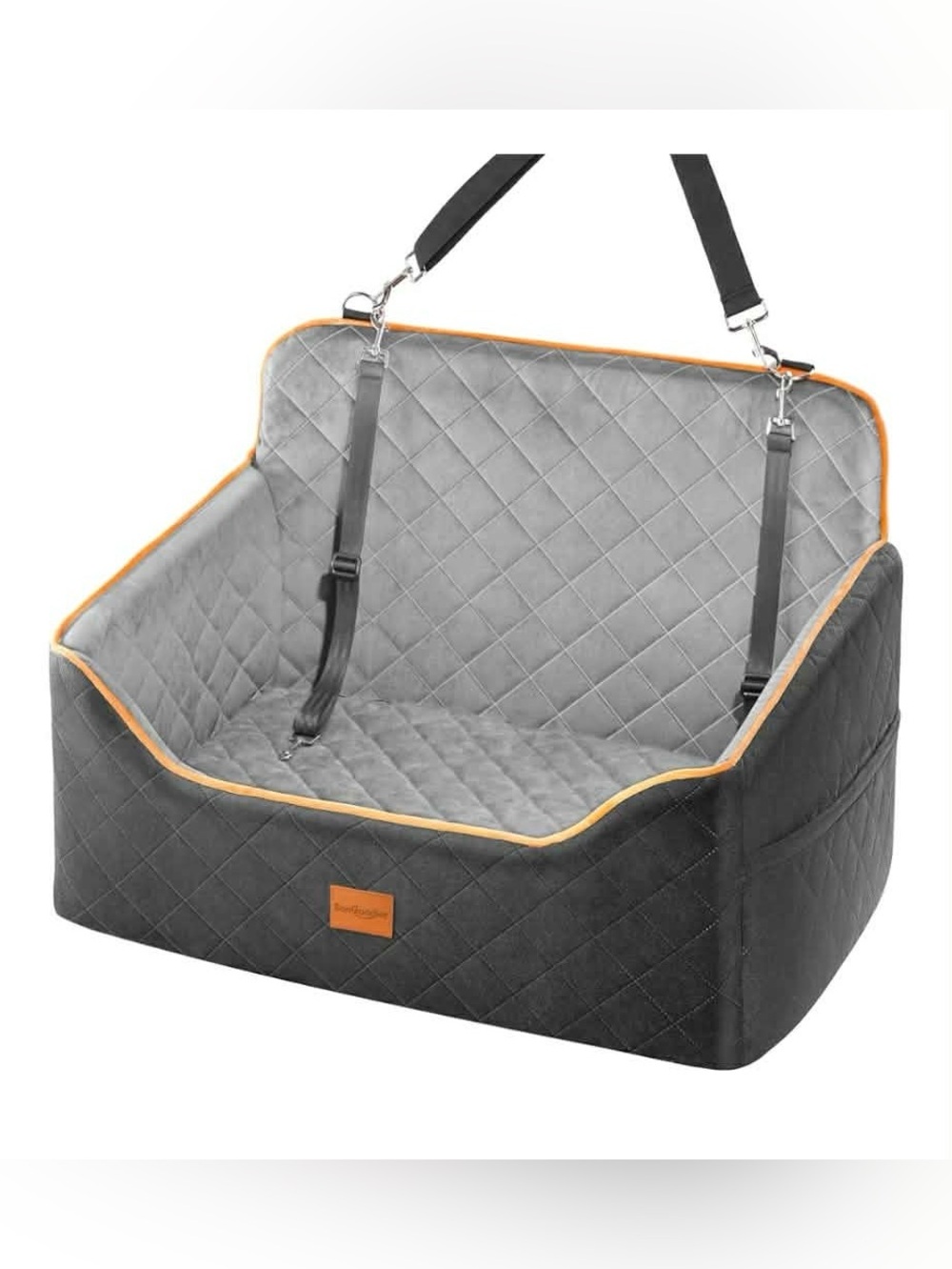 Quilted Pet Car Seat Booster - Gray with Tan Trim